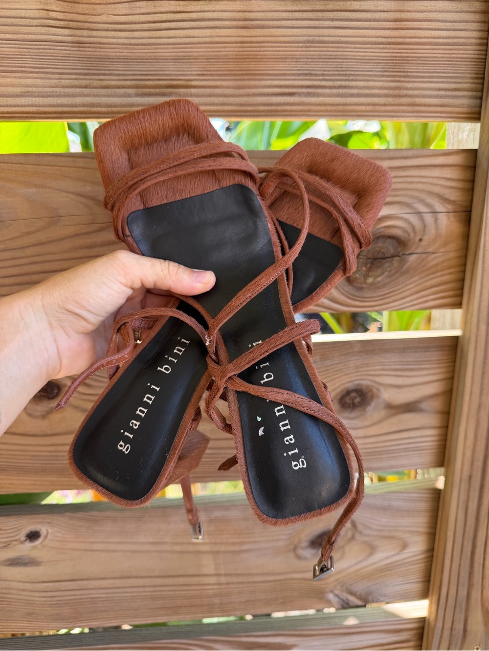 Gianni Bini Tan Brown Strappy Square-Toe Lace-Up Sandals